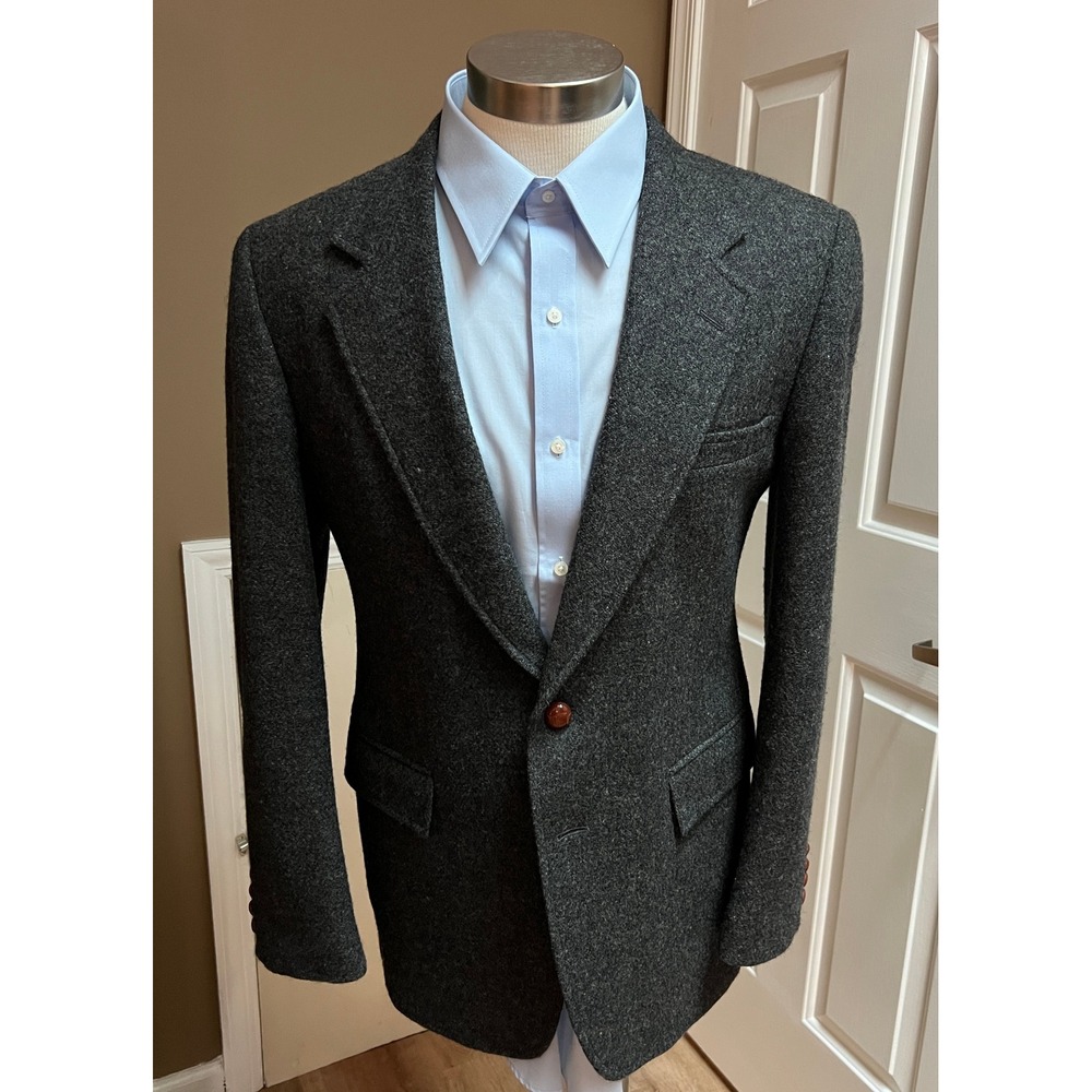 Evan Picone Tailored For Pomeroy's Gray Wool Blazer Size 40 Reg woven button